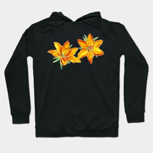 Orange Painted Watercolor Lilies Floral Hoodie